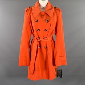 LONDON FOG Size L Orange Polyester Double Breasted Trench Coat
